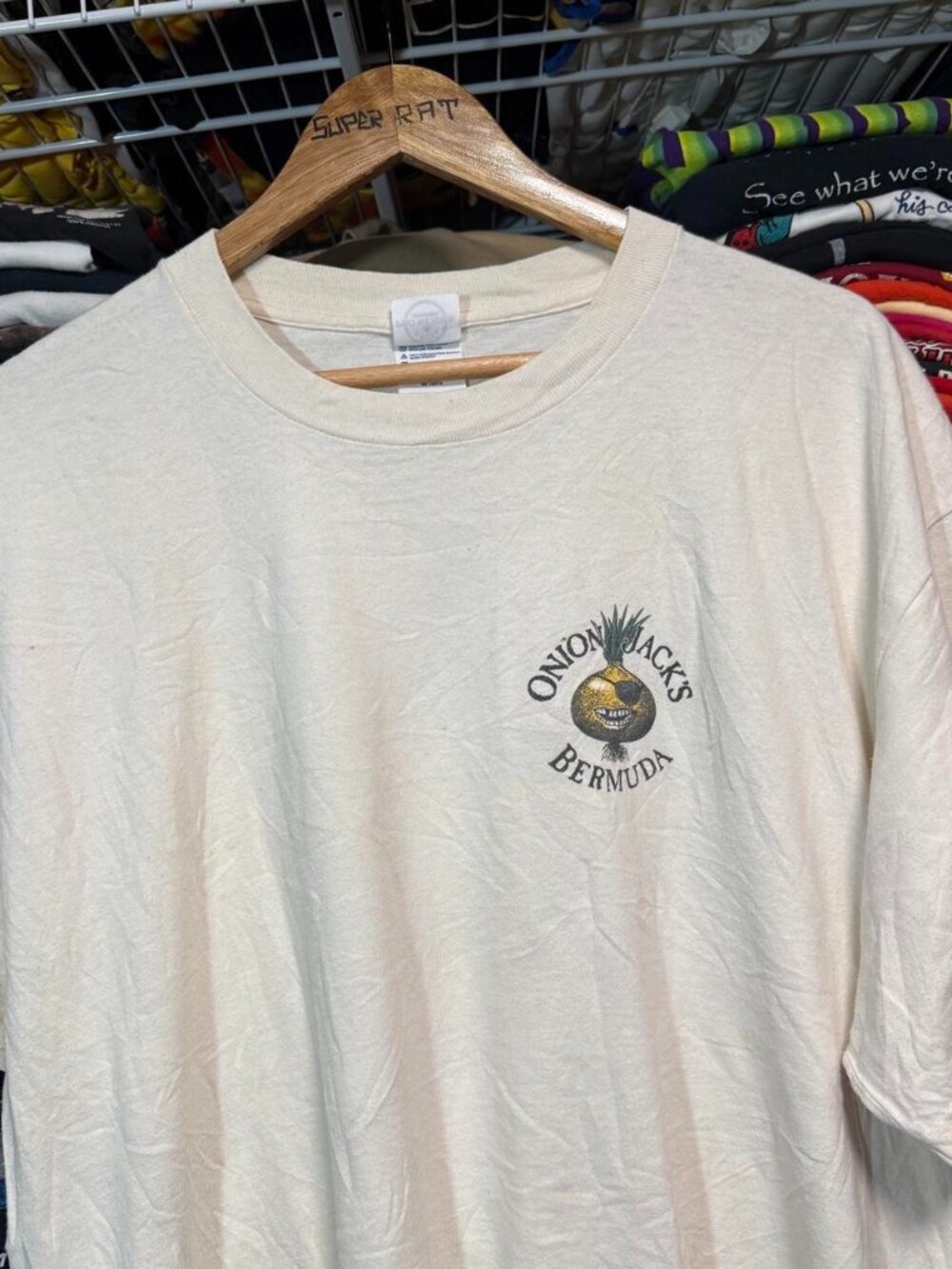 00s onion jacks trading post Bermuda travel graphic t shirt white